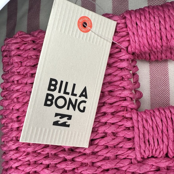 Billabong Pink Woven Straw Handbag | Beach Summer Tote Purse NWT - Picture 5 of 12